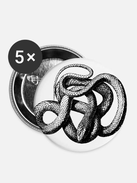 Schlange - Buttons groß 56 mm (5er Pack) - Weiß