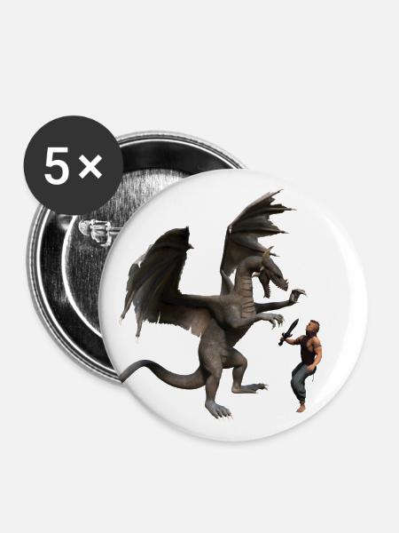 Drache - Buttons groß 56 mm (5er Pack) - Weiß