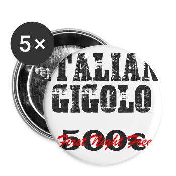 Herren Party Urlaub T-Shirt ITALIAN Gigolo - Buttons groß 56 mm (5er Pack) - Weiß - Vorne