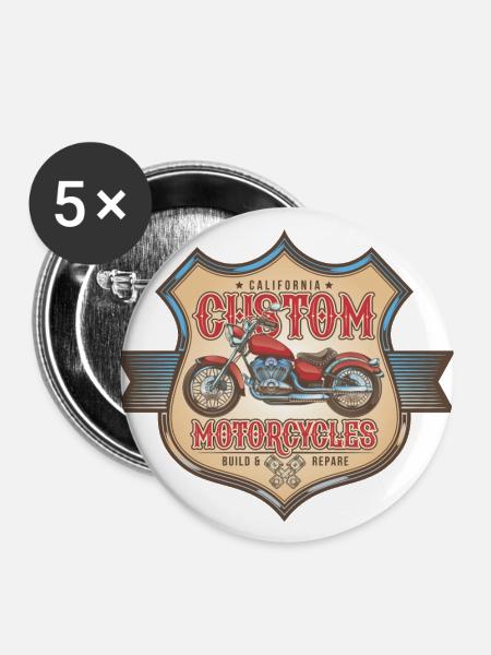 Custom Motorcycles - Buttons groß 56 mm (5er Pack) - Weiß