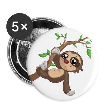 Hängendes Comic Faultier - Buttons groß 56 mm (5er Pack) - Weiß - Vorne