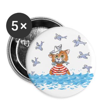 Fisch Katze - Buttons groß 56 mm (5er Pack) - Weiß - Vorne