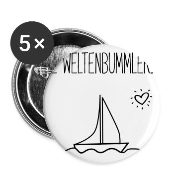 DIE WELTENBUMMLERIN- Segelschiffe Geschenk Shirts - Buttons groß 56 mm (5er Pack) - Weiß - Vorne