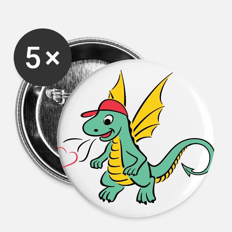 Little Dragon - Buttons large 2.2''/56 mm (5-pack) - white
