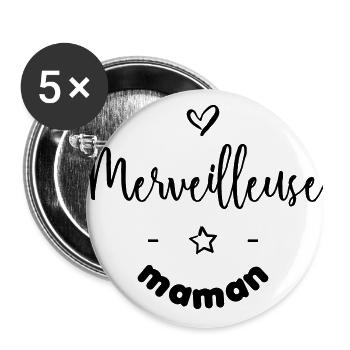 Merveilleuse maman - Lot de 5 grands badges (56 mm) - blanc - Devant