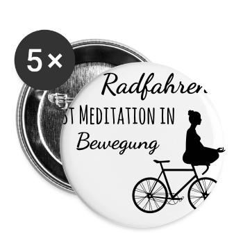 Radfahren ist Meditation in Bewegung - Buttons groß 56 mm (5er Pack) - Weiß - Vorne