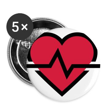 Herzschlag Puls - Buttons groß 56 mm (5er Pack) - Weiß - Vorne