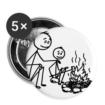 Feu de camp / Camping Père et fils T-shirt - Lot de 5 grands badges (56 mm) - blanc - Devant