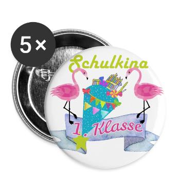 Einschulung Flamingo Schultüte 1 Klasse Schule - Buttons groß 56 mm (5er Pack) - Weiß - Vorne