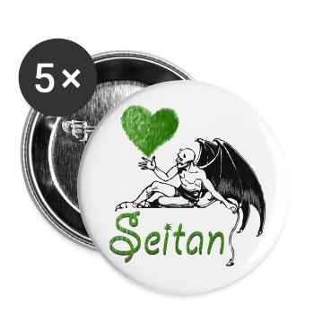 Grüner Seitan - Buttons groß 56 mm (5er Pack) - Weiß - Vorne
