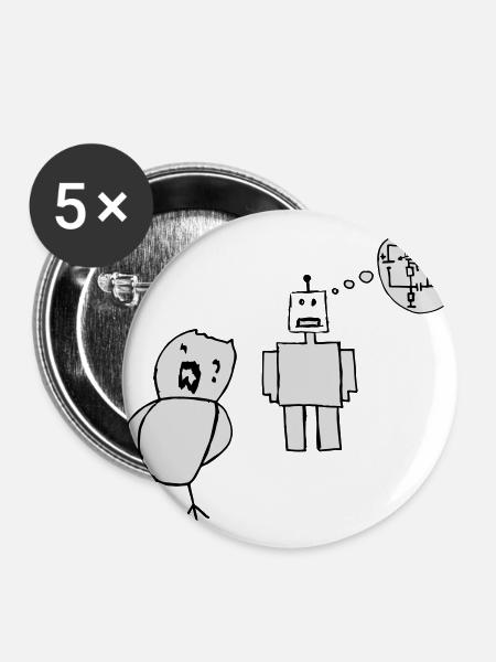 Robo Love - Buttons groß 56 mm (5er Pack) - Weiß