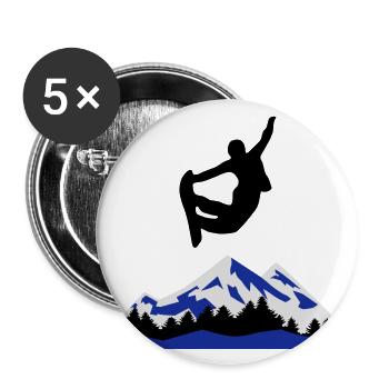Snowboard, snowboarding - surf des neiges - Lot de 5 grands badges (56 mm) - blanc - Devant