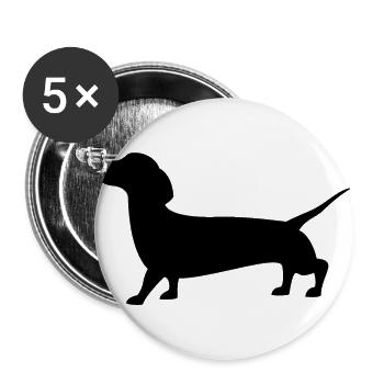 Schwarze Silhouette eines Wursthundes - Für Dackel - Buttons groß 56 mm (5er Pack) - Weiß - Vorne