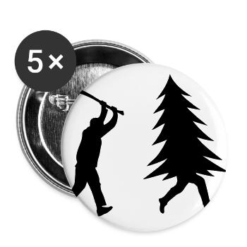 Lustiger Weihnachtsbaum wird vom Holzfäller Gejagt - Buttons groß 56 mm (5er Pack) - Weiß - Vorne