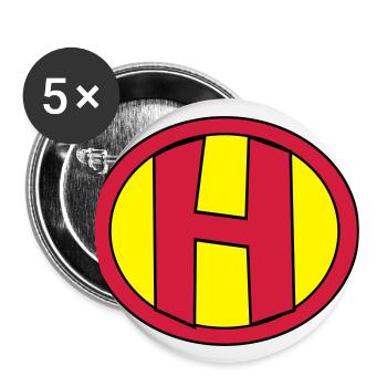 Super, Superheld, Superheldin, Hero, H - Buttons groß 56 mm (5er Pack) - Weiß - Vorne