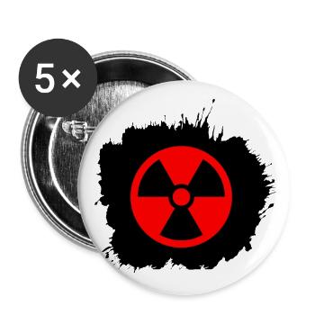 Red, red Radioactive, radioactivity symbol - Buttons large 2.2''/56 mm (5-pack) - white - Front