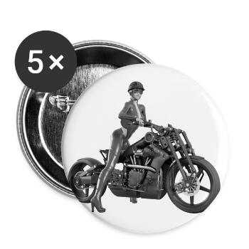 Biker girl, femme sexy avec une moto - Lot de 5 grands badges (56 mm) - blanc - Devant