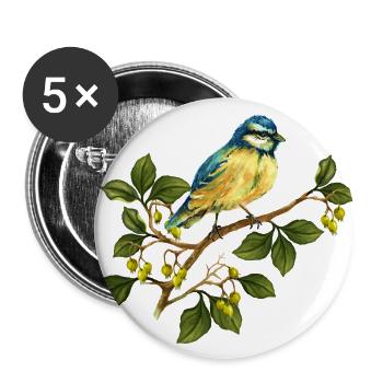 Bunter Vogel - Buttons groß 56 mm (5er Pack) - Weiß - Vorne