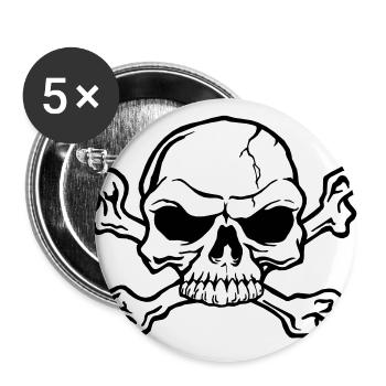 Tête de Mort de Pirate - Lot de 5 grands badges (56 mm) - blanc - Devant