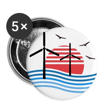 Wind turbine sunset birds - Buttons large 2.2''/56 mm (5-pack) - white - Front