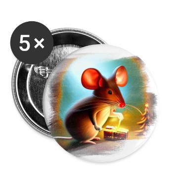 Souris de Noël - Lot de 5 grands badges (56 mm) - blanc - Devant