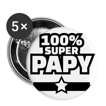 100% super papy - Lot de 5 grands badges (56 mm) - blanc - Devant