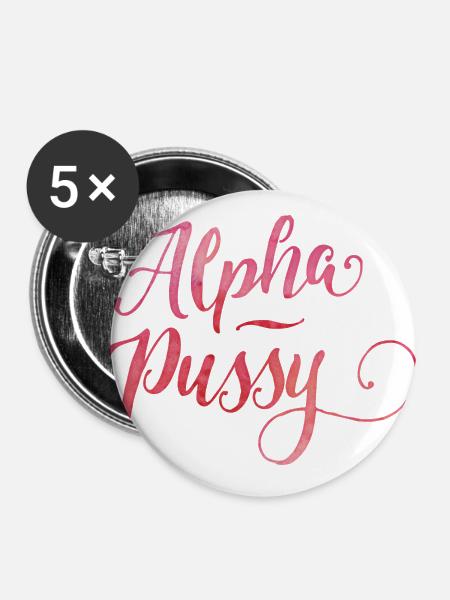 Alpha-Pussy - Buttons groß 56 mm (5er Pack) - Weiß