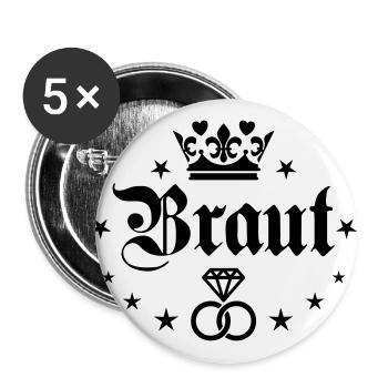 56 Braut Krone Love Party JGA Eheringe Diamant - Buttons groß 56 mm (5er Pack) - Weiß - Vorne