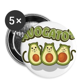 Katzenliebe > AvoGatos - Lustige Avocado Katzen - Buttons groß 56 mm (5er Pack) - Weiß - Vorne