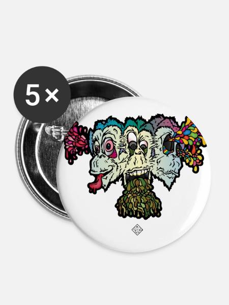 Affe Weisheit - Buttons groß 56 mm (5er Pack) - Weiß