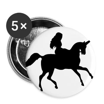 Einhorn Schwarz - Buttons groß 56 mm (5er Pack) - Weiß - Vorne