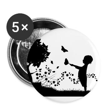 Enfant avec des papillons et des arbres - Lot de 5 grands badges (56 mm) - blanc - Devant