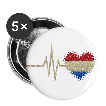 Mon cœur bat pour Pays-Bas Hollande Glitter - Lot de 5 grands badges (56 mm) - blanc - Devant