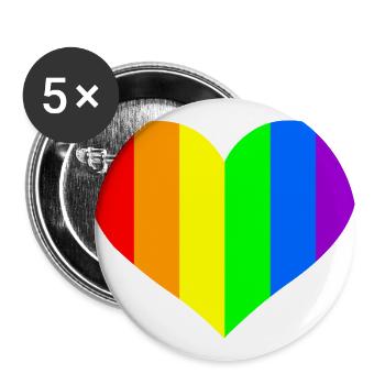Regenbogen Herz - Buttons groß 56 mm (5er Pack) - Weiß - Vorne