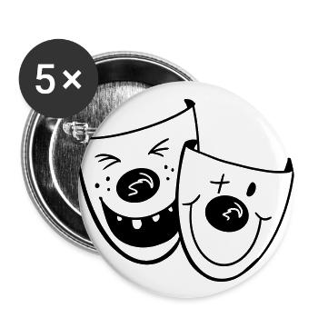Two funny clown masks - carnival - gift - Buttons large 2.2''/56 mm (5-pack) - white - Front