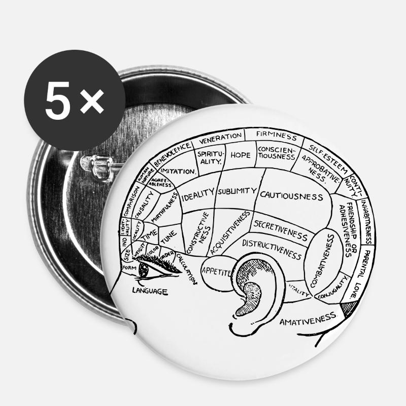Head with thought, brain - Buttons large 2.2''/56 mm (5-pack) - white