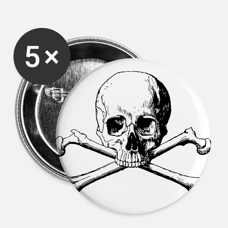 Head with bones - Buttons large 2.2''/56 mm (5-pack) - white