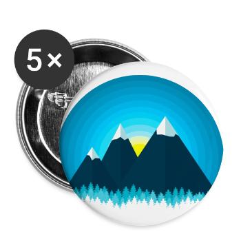 Montagnes de neige dans la forêt au coucher du soleil - Lot de 5 grands badges (56 mm) - blanc - Devant