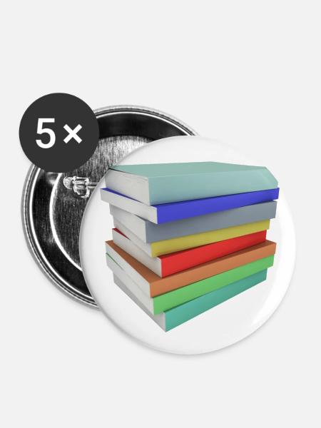 Stapel Bücher - Buttons groß 56 mm (5er Pack) - Weiß
