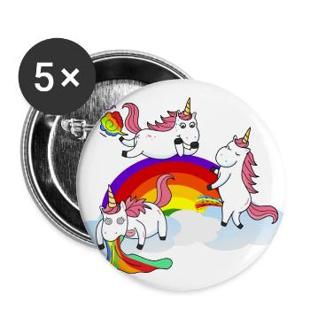 Einhorn Pinkeln Furzen Kotzen - Buttons groß 56 mm (5er Pack) - Weiß - Vorne
