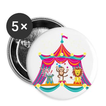 Zirkus - Affenzirkus - Zirkustiere Hase Löwe - Buttons groß 56 mm (5er Pack) - Weiß - Vorne