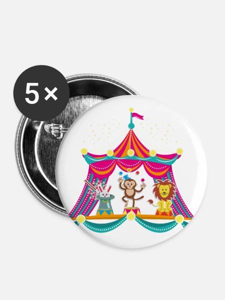 Circus - Monkey Circus - Circus Animals Hare Lion - Buttons large 2.2''/56 mm (5-pack) - white