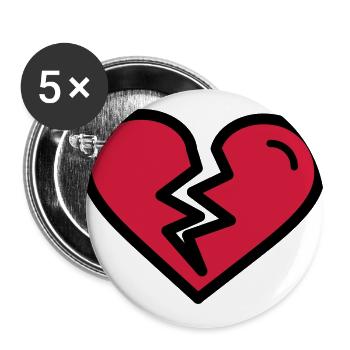 Gebrochenes Herz, Herzschmerzunglücklich verliebt - Buttons groß 56 mm (5er Pack) - Weiß - Vorne