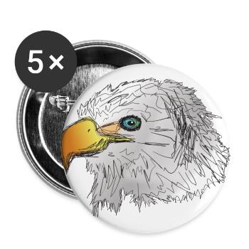 Adler Kopf mit Schnabel großer Kopf - Buttons groß 56 mm (5er Pack) - Weiß - Vorne