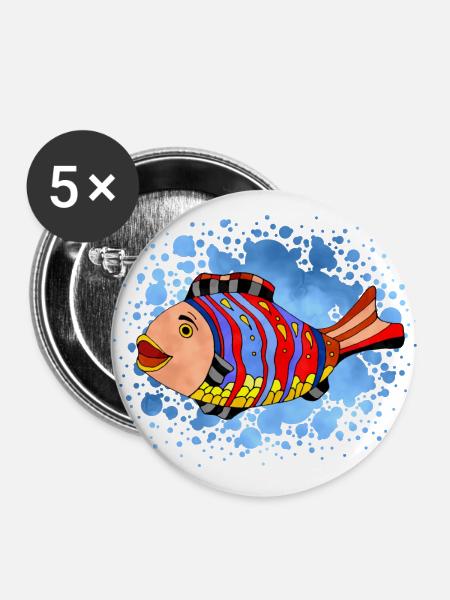 Fisch - Buttons groß 56 mm (5er Pack) - Weiß