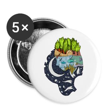 Kopf, Natur, Wassermann, Sternzeichen, Fisch - Buttons groß 56 mm (5er Pack) - Weiß - Vorne