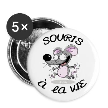 Souris à la vie - Lot de 5 grands badges (56 mm) - blanc - Devant