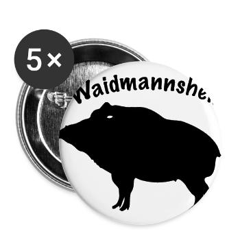 Waidmannsheil Sau schwarz - Buttons groß 56 mm (5er Pack) - Weiß - Vorne