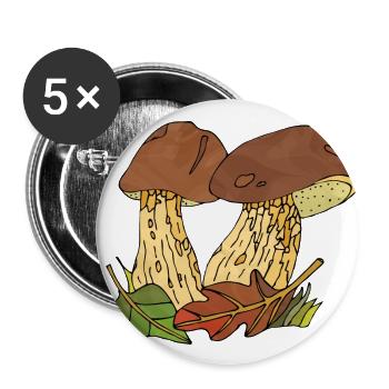 Champignons - Lot de 5 grands badges (56 mm) - blanc - Devant