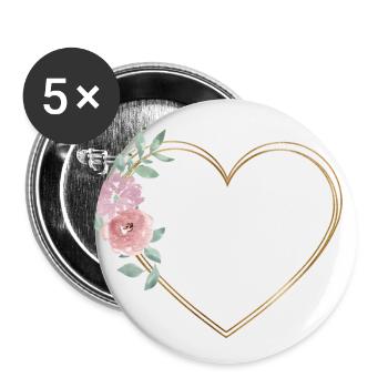 Herz Blumen personalisierbar - Buttons groß 56 mm (5er Pack) - Weiß - Vorne